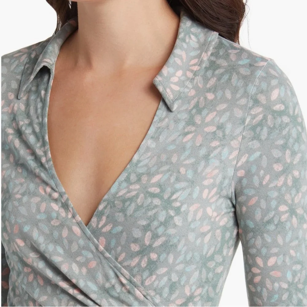 NWT! Free People Shayla Floral Long Sleeve Wrap Dress Minto Combo Large - Picture 5 of 14